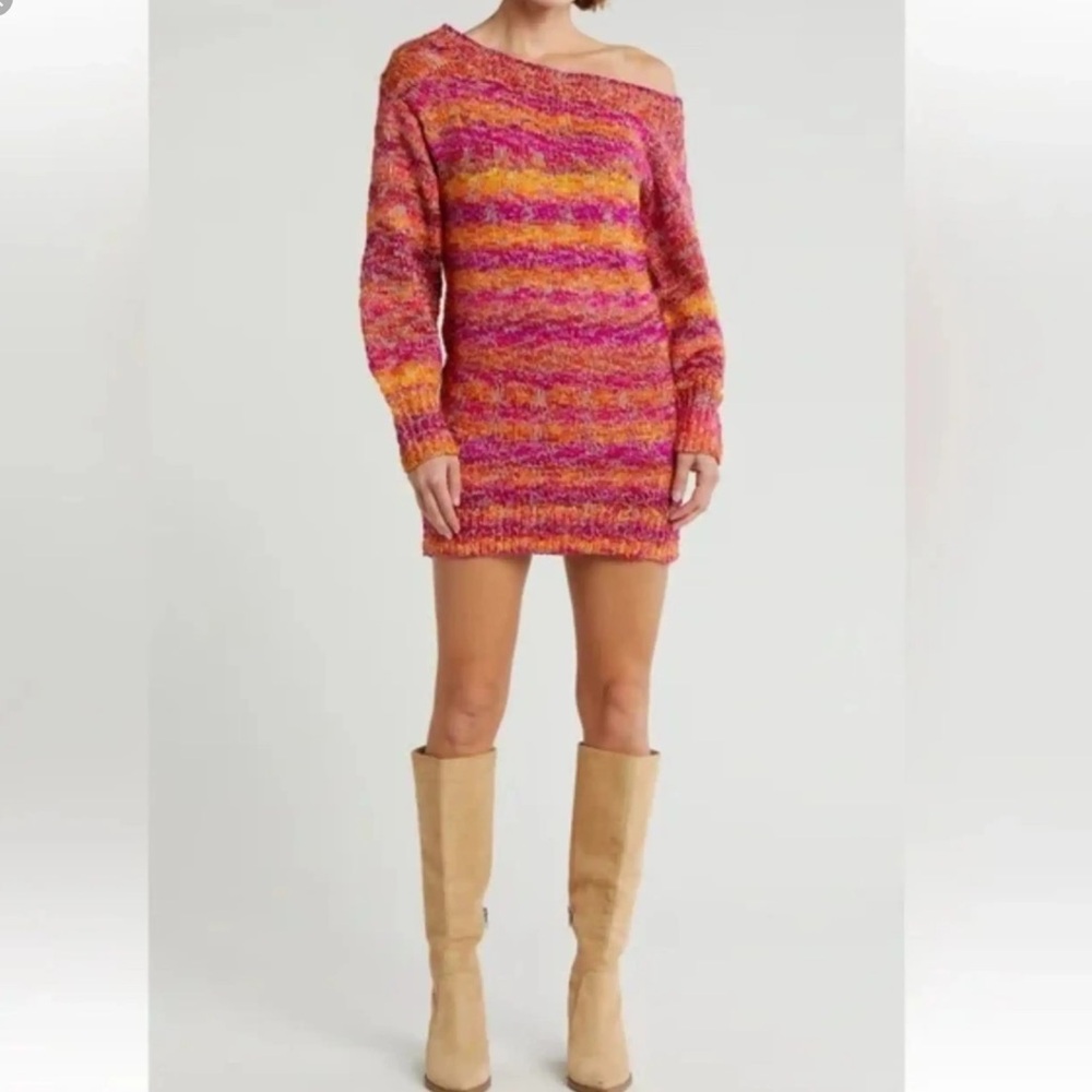 Ramy Brook Darla Space Dye Sweater Dress Size M One Shoulder Long Sleeve Stretch